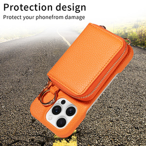 Pochette de téléphone tendance en cuir PU avec bandoulière, pochette à cartes intégrée, béquille et protection intégrale antichoc pour <span class=keywords><strong>iPhone</strong></span> 17 - Product Image 5