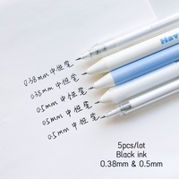 Stylos d'écriture ABS à la mode, joli stylo à encre noire Simple, 0.38mm 0.5mm, pour fournitures de papeterie, 5 pièces/lot