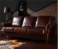 Europäische Art gebrauchte Leder Couch Möbel Wohnzimmer Home Interior Ecke beheizte Holz Leder Sofa Set