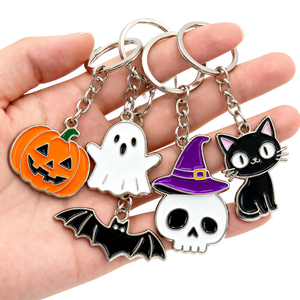 Lot de porte-clés en métal émaillé pour Halloween – Adorables citrouilles, fantômes, chauves-souris, crânes, chats – Porte-clés personnalisés en alliage de zinc – Vente en gros - Product Image 1