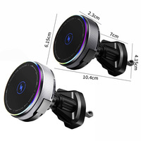 Support de charge magnétique sans fil réglable pour grille d'aération de voiture avec lampe RGB pour iPhone 17 16 Pro Max, chargeur de voiture avec câble USB-C rétractable