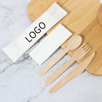 Vente chaude Ensemble de couverts en bois jetables écologiques biodégradables recyclés portables pour les voyages avec couteau fourchettes cuillères TAKPAK WZCJ