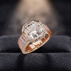 Hermoso Anillo de Compromiso y Boda con Diamante de Laboratorio de 5.1CT, Corte Asscher, Color D, Claridad VS1, Chapado en Oro Rosa de 18k, Certificado IGI - Product Image 2