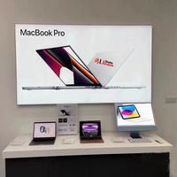 LADISPLAY Table de présentation blanche en bois pour smartphones et ordinateurs portables, présentoir de magasin, vitrine d'exposition