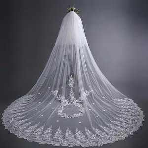 مصنع المبيعات المباشرة طويلة 3 متر كبيرة زائدة الحجاب الزفاف اللباس اكسسوارات الزفاف الحجاب الأبيض طرحة زفاف كاتدرائية