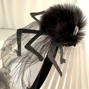 Festival Partyzubehör Kopfbedeckung Haarhoop Halloween Spinnennetz-Haarbänder Spinnenhaar schwarz Plüsch für Mädchen Frauen Kopfband