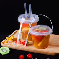 Promo! Gelas Plastik Transparan untuk Teh Susu dan Buah, Kapasitas Besar 16oz 24oz 32oz, Dilengkapi Tutup dan Pegangan