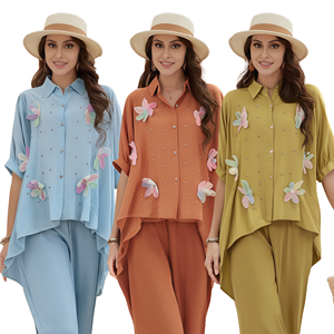 Costume deux pièces en viscose plissé pour femmes, couleur unie, <span class=keywords><strong>tenue</strong></span> <span class=keywords><strong>de</strong></span> bureau, adapté aux femmes musulmanes ordinaires, costume à boutons avec pantalon - Product Image 1