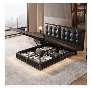 <span class=keywords><strong>Lit</strong></span> de conception italienne inspiré des nuages, en cuir noir mat, inclinaison manuelle, base de soutien cachée, chambre principale moderne - Product Image 3