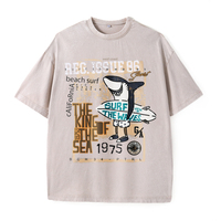 T-shirt surdimensionné en coton tricoté 100 % pour homme noir avec motif requin surfeur et texte « King Sea », écologique, idéal pour les tenues décontractées de plage