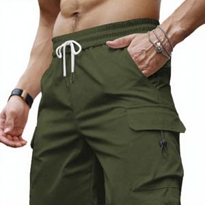 Pantalones Cortos Cargo Holgados y Transpirables para Hombre, Ecológicos, Lisos, Teñidos, 100% Poliéster, con Múltiples Bolsillos, Casuales, para Gimnasio, con Cordón Ajustable - Product Image 3