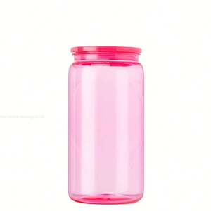 Entrepôt américain : Gobelets en plastique acrylique transparents colorés effet gelée 16oz 20oz, type canette de soda ou de bière, avec couvercles PP colorés - Product Image 1