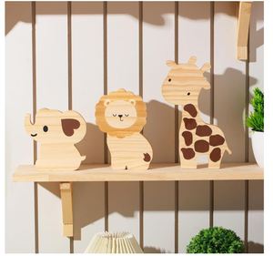 Décoration de chambre d'enfant sur le thème de la <span class=keywords><strong>jungle</strong></span> en bois personnalisée, 3 pièces, décoration de la <span class=keywords><strong>jungle</strong></span>, verdure, animaux, girafe, lion, éléphant, art - Product Image 1