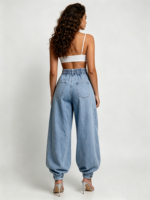 Jean évasé déchiré taille haute pour femme, coupe large, style Y2K streetwear, avec motif cœur évidé