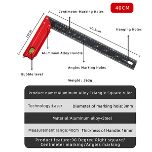 Nuovo Design quadrato 300/400mm con manico in alluminio/righello quadrato professionale per la lavorazione del legno - Product Image 5