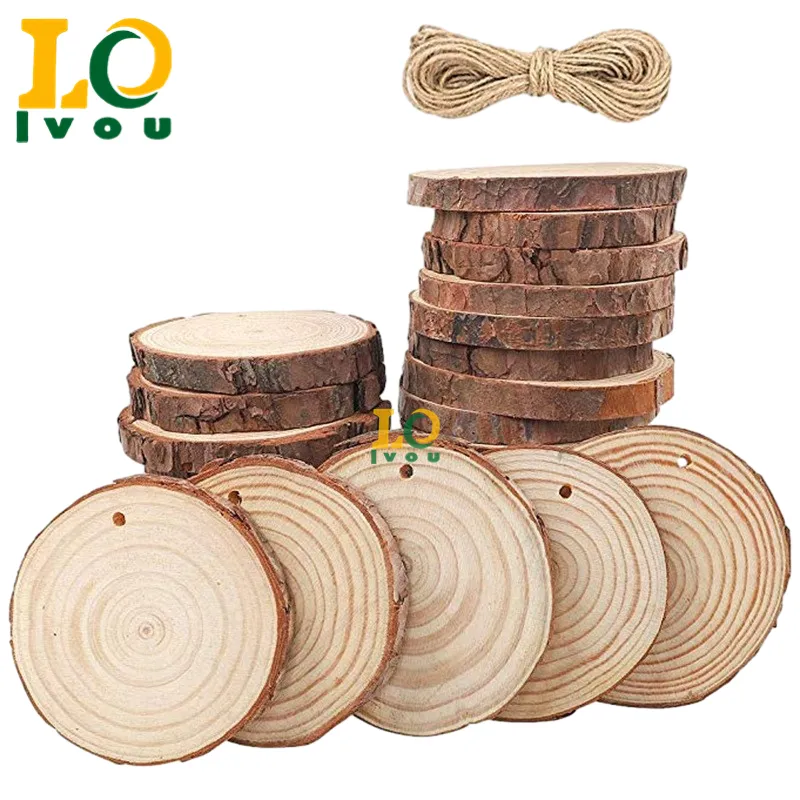 LVOU Factory DIY Wooden Slices For Christmas Ornaments Craft Unfinished Christmas Tree Hanging Decorations for Kids Paint