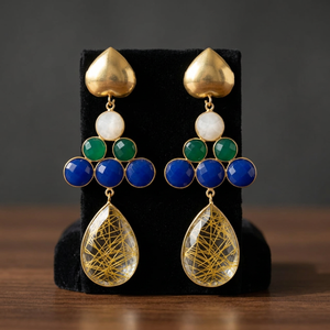 Pendientes Étnicos de Cuarzo Rutilado Dorado con Baño de Oro y Plata, Diseño de Corazón, para Fiestas y Regalos - Product Image 2