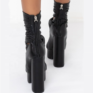 2022 <b>Spring</b> Fashion Design Pleated Hollow Out Upper Ankle <b>Boots</b> Peep Toe Shoes Back Zipper Thick Platform Size 43 - Product Image 5
