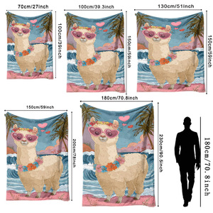 Couverture en flanelle à motif de lama de dessin animé, couverture de sieste respirante et douce pour la peau, pour chambre à coucher, salon, impression personnalisée - Product Image 6