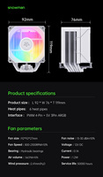 Ventilateur LED ARGB SNOWMAN 120 mm, 6 caloducs en cuivre, refroidisseur de processeur, lumière multicolore, refroidissement efficace pour PC de jeu, montage d'ordinateur