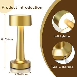 Lámpara de Mesa LED Portátil Recargable al por Mayor, 3 Colores, Control Táctil, Metálica, Inalámbrica, Regulable sin Escalonamientos, para Mesita de Noche - Product Image 3