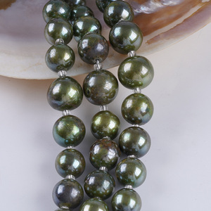 Edison Round <b>Beads</b> 18cm 13-17mm Natural Freshwater Pearls White & Green Dyed DIY <b>Bracelet</b> Jewelry <b>Bead</b> Loose Pearls - Product Image 3