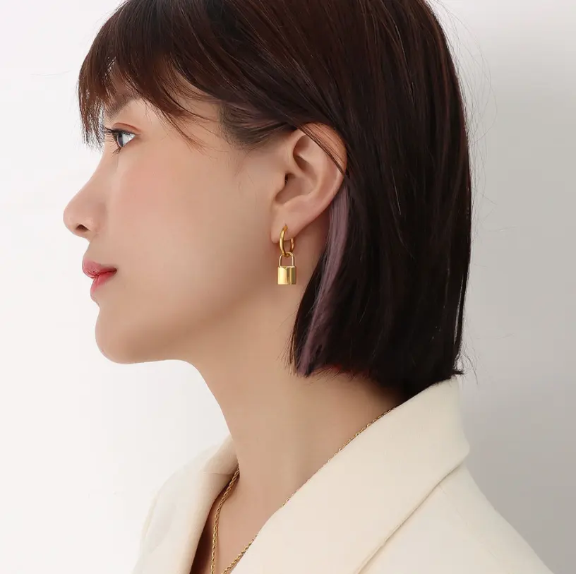 Gold Key Piercing Plain Drop Earring Women Clips Pendiente Clips Fine Jewelry