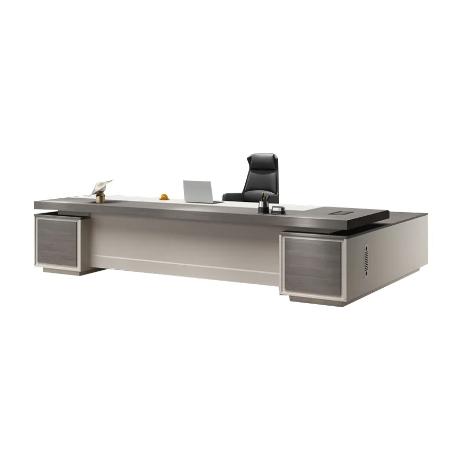 モダンな新しいデザイン高級サンプル木製耐久性CEOボスマネージャーオフィスデスクと椅子コンピュータオフィス作業テーブル