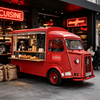 Camionnette alimentaire électrique rétro personnalisée Citroën avec station de machine à expresso commerciale pour bistro français