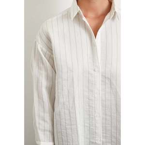 Camisa a Rayas de Algodón para Mujer, Blusa Blanca de Popelina Informal para el Día a Día con Botones - Product Image 2