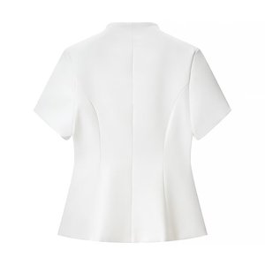 Chemisier personnalisé pour femme à col mandarin et boutons grenouille, chemise à manches courtes cintrée avec détails rétro, haut vintage OEM/ODM - Product Image 5