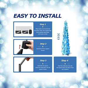 Árbol <span class=keywords><strong>de</strong></span> <span class=keywords><strong>Navidad</strong></span> Cónico Decorativo Azul con Cinta y Adornos, Fácil <span class=keywords><strong>de</strong></span> Montar, para Decoración Navideña en Interiores del Hogar - Product Image 5