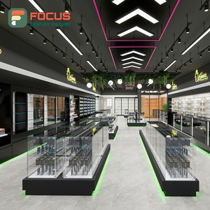 Lockable Smoke Shop Display Cabinet Wood Glass <b>Counter</b> LED Light Tobacco Display Cabinet - Product Image 1