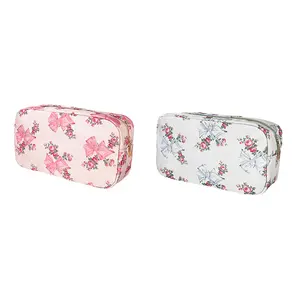 Waterproof Nylon Material Makeup Bag Drawing Flower Free Patterns Funny Travel Portable Cases Clear Cosmetic Bags for Lady