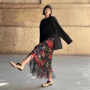 Gonne lunghe pieghettate <span class=keywords><strong>sartoriali</strong></span> in lino floreale con garanzia di buona qualità Miyake da donna - Product Image 2