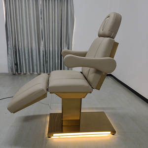 Muebles de salón de belleza modernos, cama de masaje con Base dorada de cuero negro, cama de masaje ajustable con 3 motores eléctricos - Product Image 6