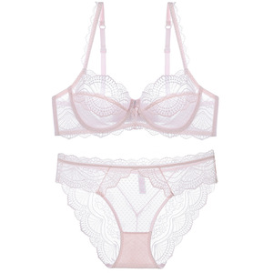 Wholesale Women's Lace Lingerie <b>Set</b> French Style Elegant Underwire Bra and Panty 2 Piece <b>Set</b> Sheer Mesh <b>Sexy</b> Lingerie for Women - Product Image 5