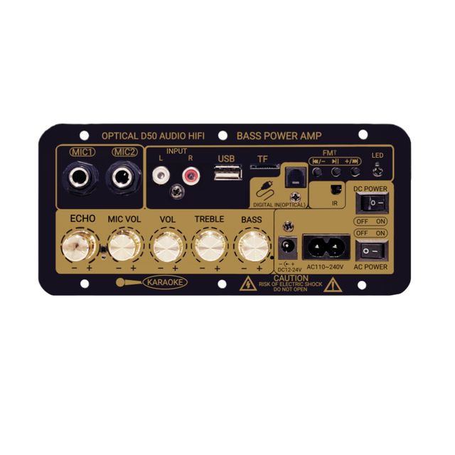 35W Home Digital Amplifier Mono for Dual MIC Input USB TF Optical Fiber Remote Control Aluminum Alloy Subwoofer Adjustment