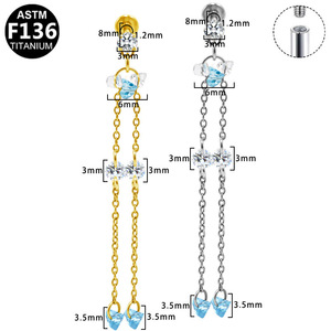 Boucles d'oreilles pendantes longues à pompon en alliage de titane G23, serti à griffes, bijoux de fête, piercing tendance pour femme - Product Image 4