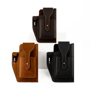 Estilo Vintage Mini Negro Marrón Hombre Teléfono celular Riñonera Bolsa Real de grano completo de cuero genuino Riñonera Bolsa de teléfono - Product Image 4