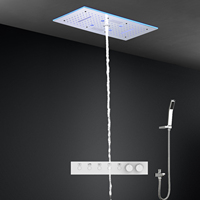 Ensemble de douche LED 5 fonctions pour salle de bain, effet pluie et cascade, 600*300mm, mitigeur chaud/froid avec douchette à main