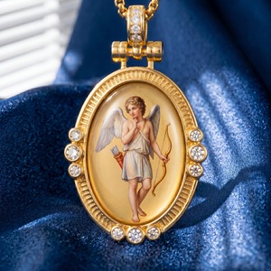 Collier en laiton plaqué or avec pendentif Eros Psyche, mythologie grecque romantique, zircon et émail artisanal, bijoux de la Saint-Valentin, vente en gros - Product Image 1