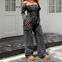 Combinaison en jean tube style streetwear personnalisée avec poches, décontractée, une pièce, baggy, cargo pour femme