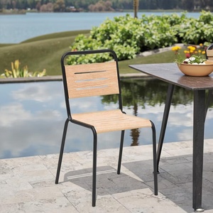 Venta caliente muebles <span class=keywords><strong>al</strong></span> aire libre SILLA DE Patio para evento respaldo alto Metal acero madera <span class=keywords><strong>grano</strong></span> efecto marco comedor café <span class=keywords><strong>restaurante</strong></span> silla - Product Image 2