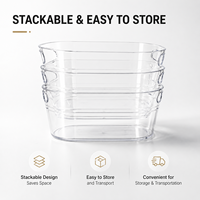 Seau à glace ovale transparent en acrylique de 5 L avec poignées, bac à boissons empilable pour bar, fête, mariage, refroidissement des boissons