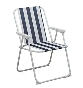 2023 New Modern Outdoor Folding Chair Portable Beach Camping Deck Chair with Steel Frame Solid or Stripe Cotton Fabric