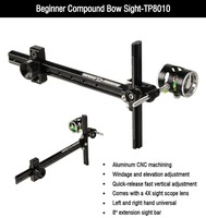 Visée de tir à l'arc Topoint TP8010 CNC en aluminium pour arc composé, avec barre d'extension de 8 pouces et lentille de grossissement 4X, compatible gaucher/droit, pour accessoires d'arc