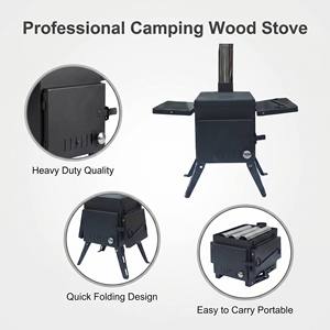 Poêle de camping à bois sécurisé pour tente avec cheminée amovible, pieds pliables et étagères latérales pour le camping en plein air, la pêche sur glace et le chauffage - Product Image 2