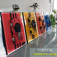 Tableau décoratif premium en blocs de construction 3D de voiture de course avec éclairage LED, motif de voiture de sport, pour salon, véranda, chambre