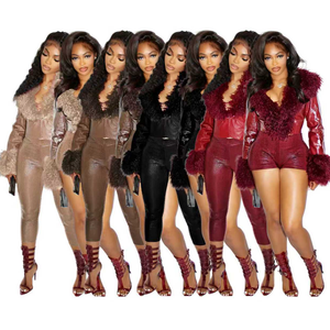 G01579C 2025 خريف/شتاء مبيعات ساخنة للنساء: سترات فرو بأكمام طويلة مع أطقم شورت - Product Image 2